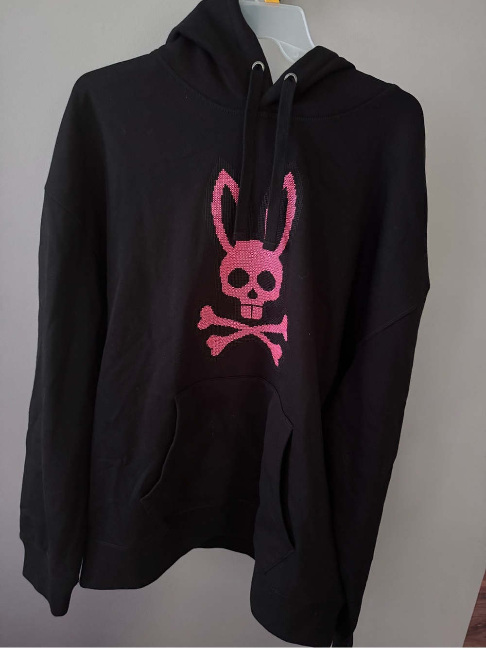 Psycho Bunny Black Hoodie with Pink Bunny Skull Logo